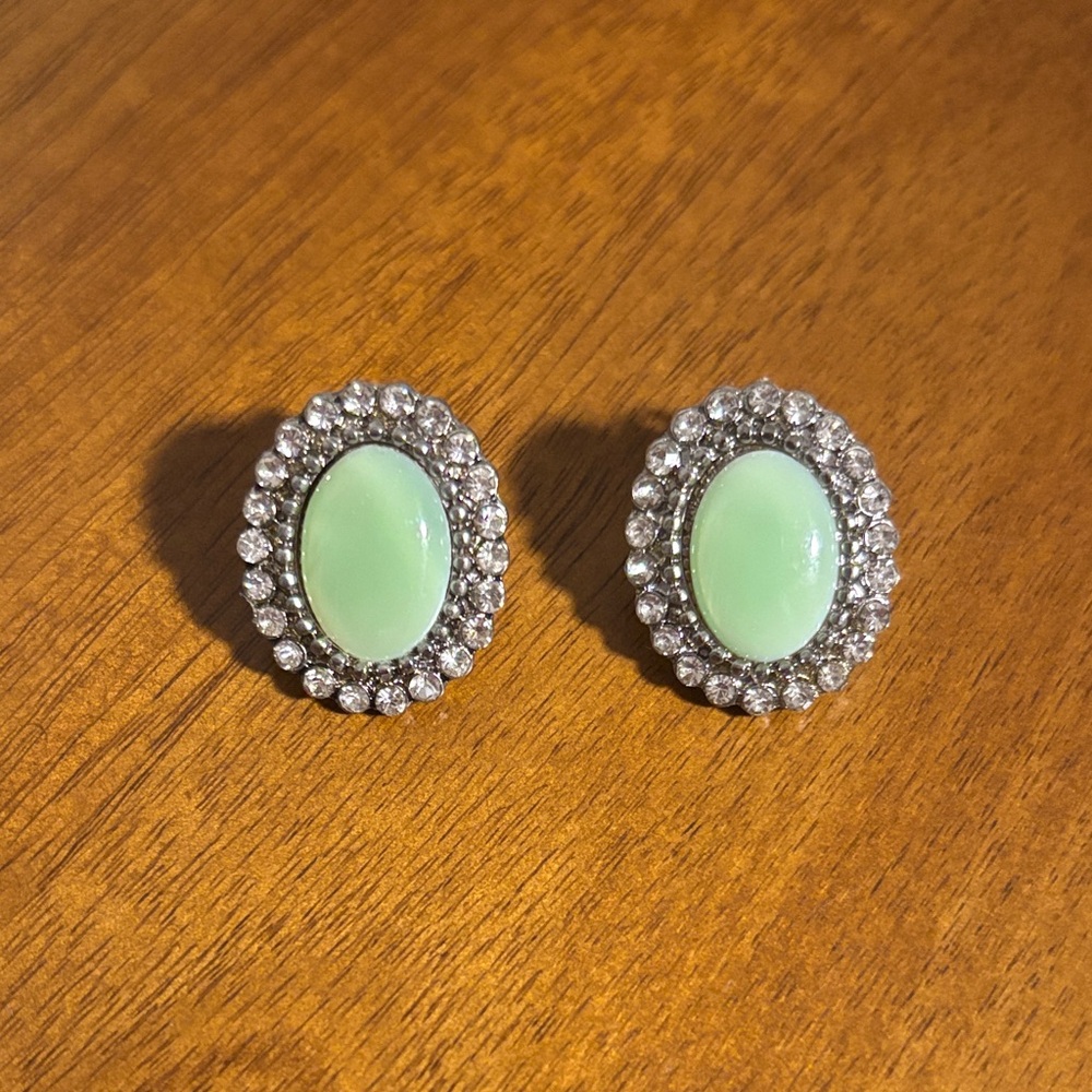 J. Crew Mint Green and Silver Oval Earrings